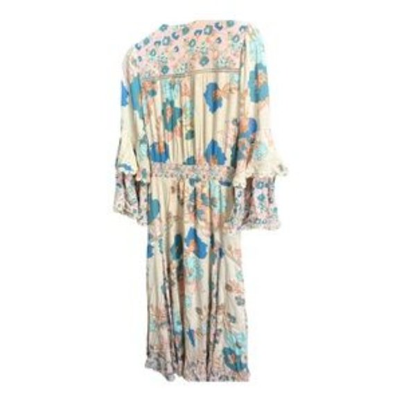 Free People Penny Printed Maxi Bodysuit Bell Sleeve Boho Dress - Picture 4 of 4